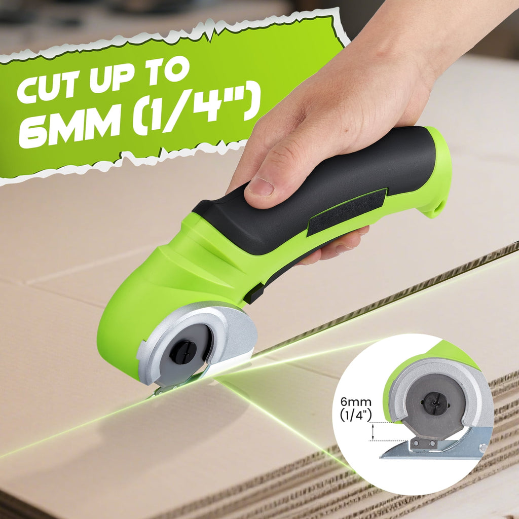YTAKY Cordless Electric Scissors, 2000mAh 320 RPM, 4V Rechargeable Power Rotary Cutter with Safety Lock & LED Light, Cardboard Box Cutter for Fabric Carpet Leather