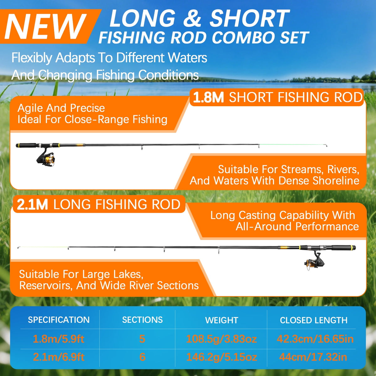 YTAKY Fishing Poles, 102 pcs Lure Kit , Fishing Poles Combo Set , 2 Telescopic Fishing Poles (5.9ft & 6.9ft) Casting Rod with Spincast Reel, Hooks, Lures, Swivels & Carry Bag
