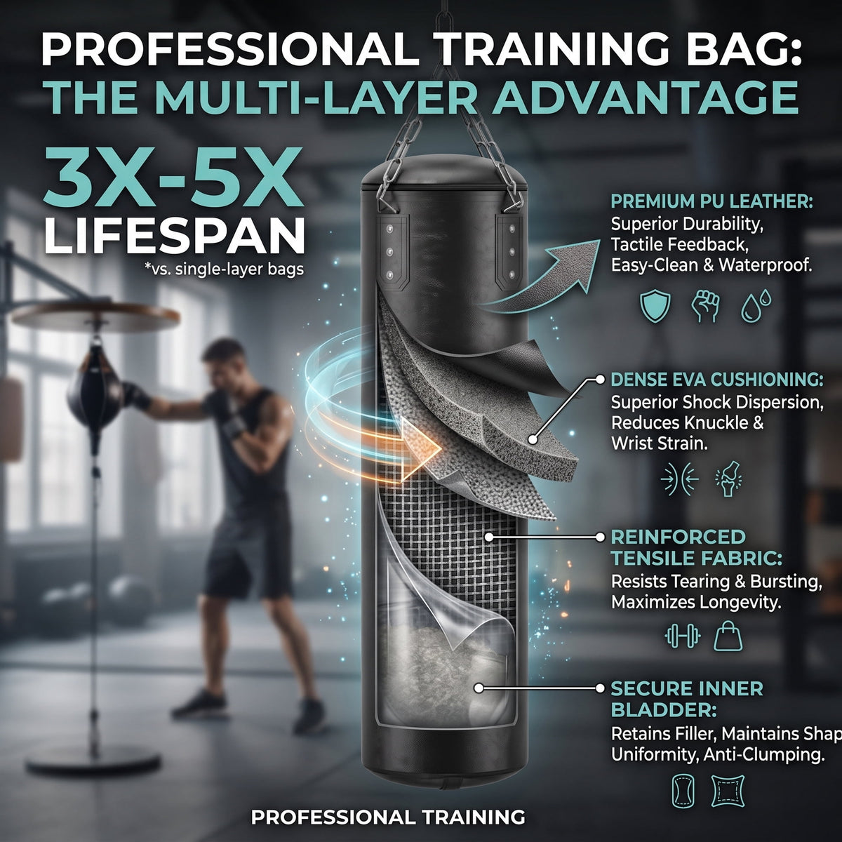 EZBY Punching Bag (Unfilled) for Adults, 4FT PU Leather Boxing Bag Set with Hanging Chain and Hardware Hooks for MMA, Kickboxing and Home Gym