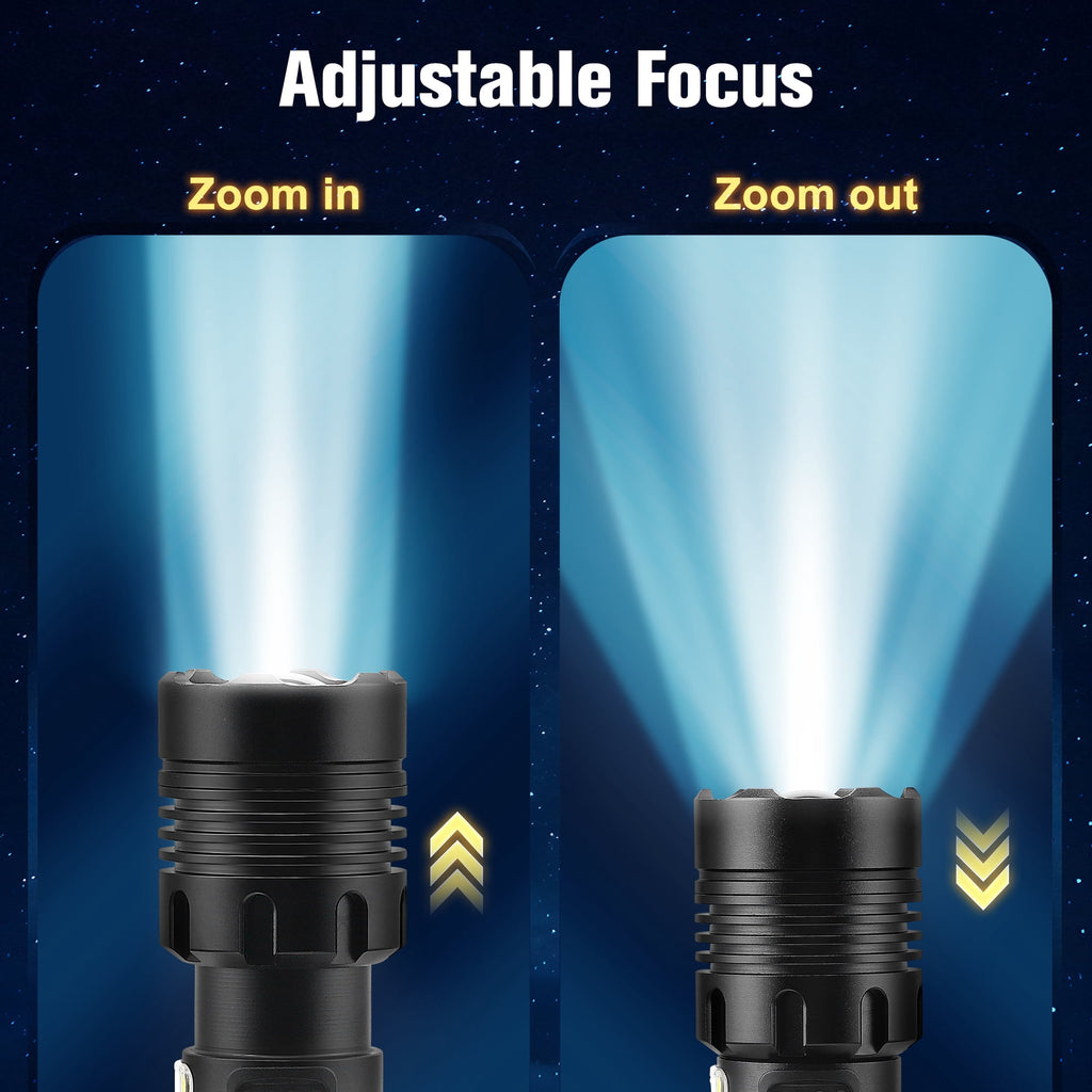 YTAKY Flashlight 4 Pack 100000 Lumens, Rechargeable Flashlight, XHP70.2 LED, 3000mAH, Waterproof, Zoomable Torch for Hiking Camping Powerful