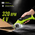 YTAKY Cordless Electric Scissors, 2000mAh 320 RPM, 4V Rechargeable Power Rotary Cutter with Safety Lock & LED Light, Cardboard Box Cutter for Fabric Carpet Leather
