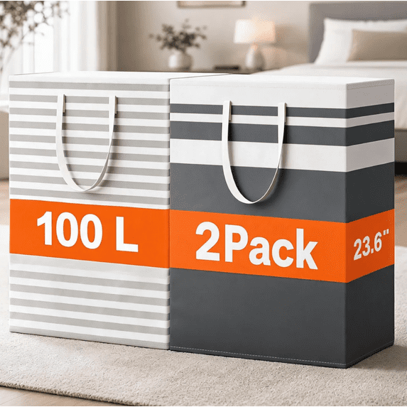 YTAKY Laundry Basket, 2-Pack 100L Large Collapsible Laundry Hamper Waterproof for Dorm Clothes Toy Storage