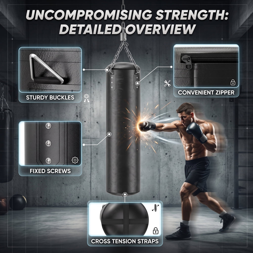 EZBY Punching Bag (Unfilled) for Adults, 4FT PU Leather Boxing Bag Set with Hanging Chain and Hardware Hooks for MMA, Kickboxing and Home Gym