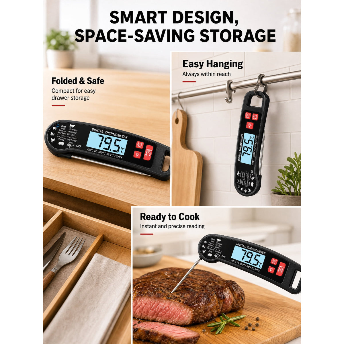 YTAKY Meat Thermometer, 2-Second Instant Read Waterproof Digital Food Thermometer with -58 to 572°F Range & Backlight for Grilling BBQ Oven Cooking, Black