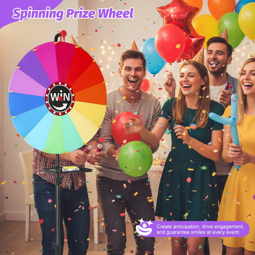 YTAKY Prize Wheel, 24 inches, Heavy Duty Prize Wheel, Spinner with Stand,10 Color Slots, 1 Bracket, Dry Erase Kit, for Carnival, Fortune Game, Casino